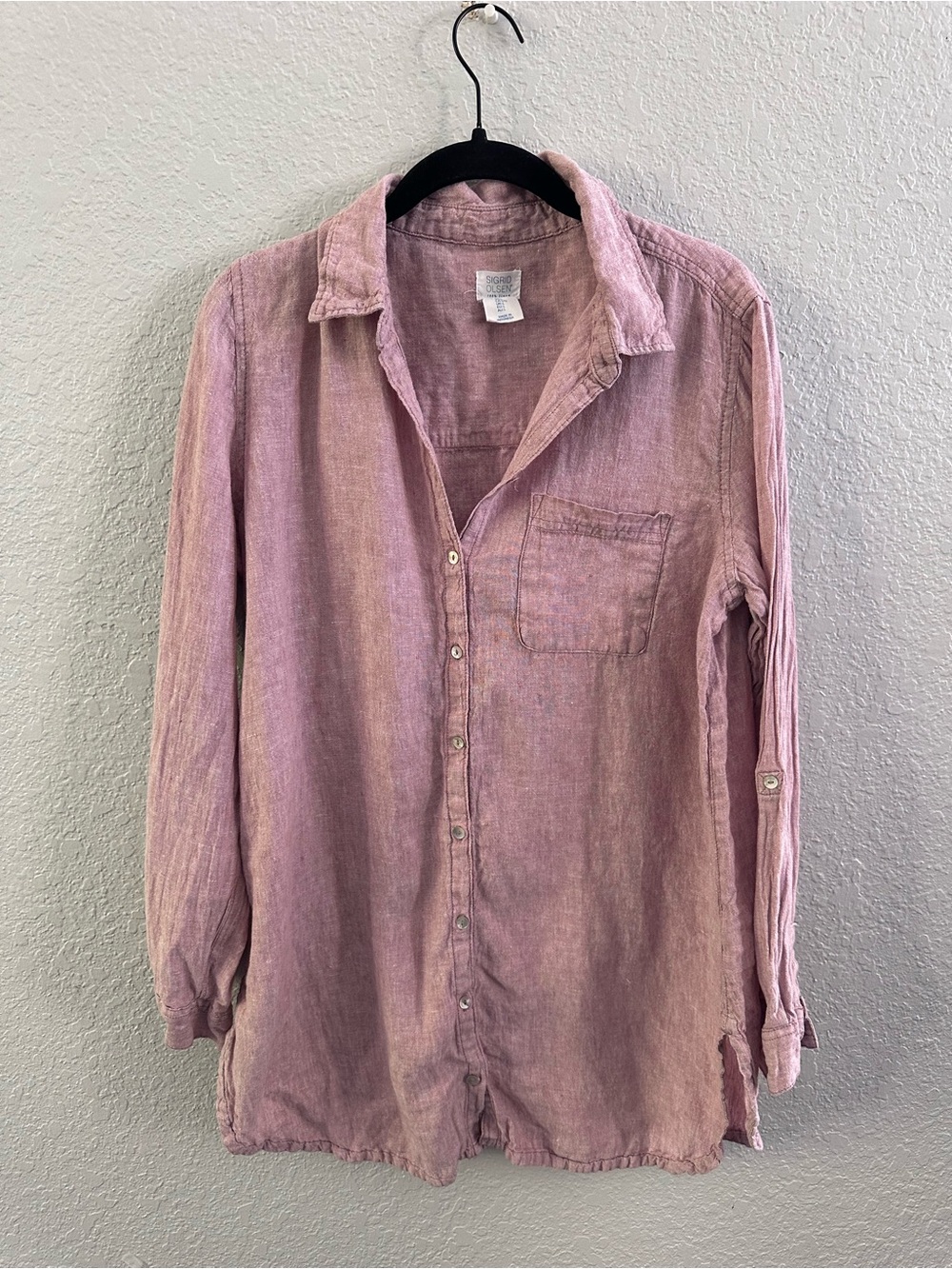 Sigrid Olsen 100% Linen Button Down Shirt Dusty Rose L